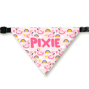 PawsIndia Customized Pet Bandana - Rainbow with Flamingos Print